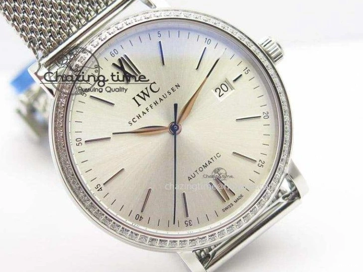 MIROTIME 1231 Portofino SCHAFFHAUSEN SS MKF 1:1 Best Edition Silver Dial Diamond On Mesh Bracelet A Lightweight 7339